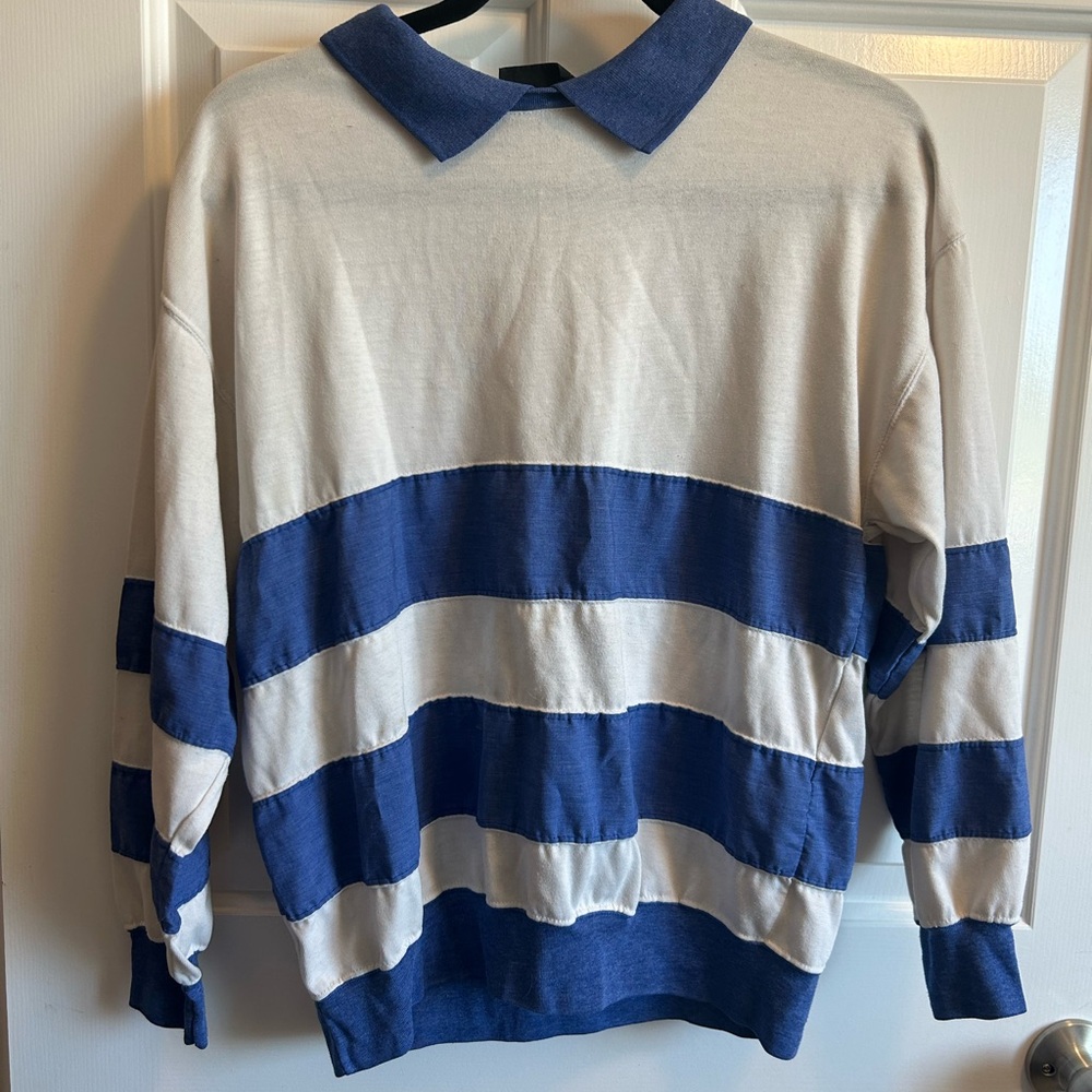 Blue and White Crewneck Sweater with Nautical Stripes